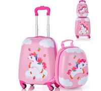 SOARS Juego de Maletas de Viaje Cabina para Niños, Juego Maletas de Viaje, 16" Maleta con Ruedas + 12" Mochila Infantil con Asa y Correas Ajustables, Maleta Pequeña para Niños (Unicornio Rosa)
