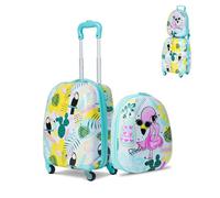 SOARS Juego de Maletas de Viaje Cabina para Niños, Juego Maletas de Viaje, 16" Maleta con Ruedas + 12" Mochila Infantil con Asa y Correas Ajustables, Individual Maleta Pequeña para Niños (Flamencos)