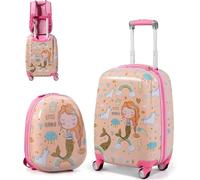 SOARS Juego de Maletas de Viaje Cabina para Niños, Juego Maletas de Viaje, 18" Maleta con Ruedas + 12" Mochila Infantil con Asa y Correas Ajustables, Individual Maleta Pequeña para Niños (Sirena)