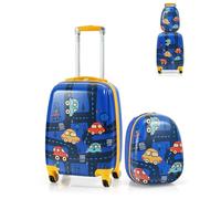 SOARS Juego de Maletas de Viaje Cabina para Niños, Juego Maletas de Viaje, 18" Maleta con Ruedas + 12" Mochila Infantil con Asa y Correas Ajustables, Individual Maleta Pequeña para Niños (Coche)