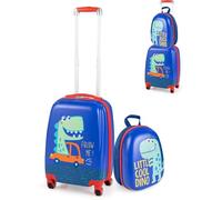 SOARS Juego de Maletas de Viaje Cabina para Niños, Juego Maletas de Viaje, 18" Maleta con Ruedas + 12" Mochila Infantil con Asa y Correas Ajustables, Individual Maleta Pequeña para Niños (Dinosaurio)
