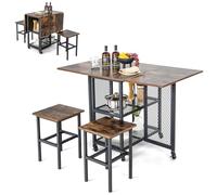 SOARS Juego de Mesa de Comedor, Mesa de Cocina Plegable con 2 Taburetes, Mesas de Comedor Extensibles con Ruedas, 2 Estantes, Estructura de Metal, Mesa Plegable para 2 Personas, Grupo de Comedor