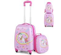SOARS Maleta y mochila para niños, con ruedas y asa ajustable, juego de maletas, equipaje para niños, maleta de viaje para niños y niñas, para juguetes, ropa, Unicornio E, 12"+16"