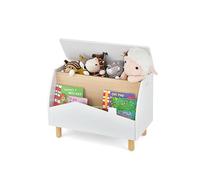 SOARS Organizador Juguetes Infatil, Baul Juguetes con Tapa Abatible, 2 Gran Espacios de Almacenamiento, Caja Juguetes para Niños con Patas de Madera de Pino, 60 x 30 x 44cm (Blanco)