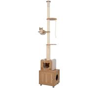 SOARS Rascador de techo alto, 256 - 275 cm de alto, con armario para gatos, cueva, cápsula espacial, columna rascador y cuerda de sisal, tensor de techo para gatos, altura ajustable, árbol de escalada