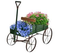 SOARS Soporte para flores, carrito de flores con 4 ruedas de metal, soporte para plantas de madera maciza, jardinera decorativa, carrito de madera, carrito para jardín y balcón (verde)