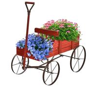 SOARS Soporte para flores, carrito de flores con 4 ruedas de metal, soporte para plantas de madera maciza, jardinera decorativa, carrito de madera, carrito para jardín y balcón (rojo)