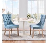 SoarTalent Juego de mesa de comedor redonda de 3 piezas de 31.5 pulgadas para 2, mesa de comedor blanca y 2 sillas de comedor tapizadas de terciopelo para cocina, comedor, apartamento, espacio pequeño