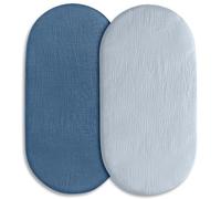 Soarwg Kids Juego de 2 sábanas bajeras para cochecito de bebé, funda de colchón para recién nacidos, 100% algodón muselina, cesta de moisés, funda de color azul, 83 x 43 cm