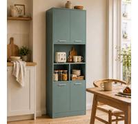 Soayone Armario Alto Cocina 60 cm, Mueble Despensa Verde Salvia, 180,5 cm | 60 cm de ancho y 40 cm de fondo: 4 puertas, 3 huecos abiertos y 2 baldas regulables de hasta 20 kg cada una.