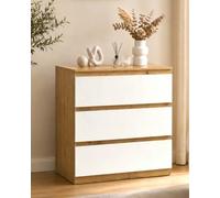 Soayone Cómoda Dormitorio con 3 Cajones, Cajonera Estrecha Blanca y Roble 70 x 40 x 75 cm, Mueble Auxiliar de Almacenaje para Dormitorio, Salón, Entrada y Pasillo