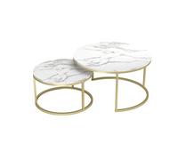 Soayone Juego de 2 mesas de café de mármol dorado, mesa de salón blanca, mesa de centro redonda, mesa de salón moderna, 80 x 80 cm y 60 x 60 cm