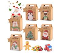 SOBEAU 24 Piezas Bolsas de Navidad, Bolsas de Regalo con Asa,14 x 9,5 x 6 cm Bolsas de Dulces de Papel Kraft, Bolsas de Navidad para Relleno y Bolsas de Galletas