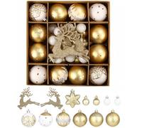 SOBEAU Bolas de Navidad Doradas y Blancas, 40 Piezas Bolas Aarbol de Navidad de Plástico, Adorno Arbol Navidad de 12 Tipos Modelos, Decoración para Fiestas de Navidad, Bodas y cumpleaños