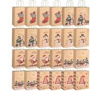 SOBEAU Bolsas de Regalo Kraft para Navidad y Fiestas - 24 Piezas con Asas - Kit Decorativo para Envolver Regalos de Vacaciones