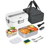 SOBEAU Fiambrera Electrica Comida Trabajo, Tupper Calentador para Comida, 3 en 1 12V/24V/220V Taper Electrico para Comida, Fiambrera Termica Comida Caliente para Coche, Camión, Oficina, Blanco