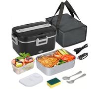 SOBEAU Fiambrera Electrica Comida Trabajo, Tupper Calentador para Comida, 3 en 1 12V/24V/220V Taper Electrico para Comida, Fiambrera Termica Comida Caliente para Coche, Camión, Oficina, Negro