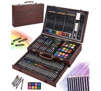 SOBEAU Maletin Pinturas para Niños, 140 Piezas Estuche Pinturas, Pintura Acrílica, Lápices de Colores, Pasteles, Kit Pintura para Niños Adultos,Marrón