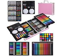 SOBEAU Maletin Pinturas para Niños, 144 Piezas Estuche Pinturas, Pintura Acrílica, Lápices de Colores, Pasteles, Kit Pintura para Niños Adultos,Rosa