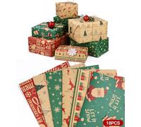 SOBEAU Papel Regalo Kraft Navidad, 18 Papel de Regalo Reciclable, Colección Elementos Navideños, 6 Diferentes Patrones de Papel, Papel Envolver Regalo Infantil para Navidad, Año Nuevo (70x50cm)