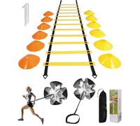 SOBEAU Speed Agility Training Kit para Agilidad,Escalera de Agilidad 6M,12 Conos Deportivos y paracaídas de Resistencia de Entrenamiento,Equipo de Entrenamiento de fútbol para niños y Adultos