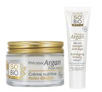 SO'BiO étic Crema nutritiva antiedad Duo de argán de 50 ml y suero antiedad de 30 ml | Nutrición, firmeza y brillo | Aceite de argán orgánico | Fabricado en Francia