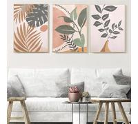 SOBMQ Cuadro Decorativo Abstracto Estilo Boho Con Hojas de Plantas Arcoíris en Un Jarrón y Un Sol Póster Nórdico para Sala de Estar Hogar Cocina Oficina O Dormitorio-50 * 60cm*3PCS (sin marco)