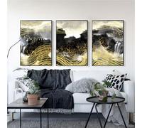 SOBMQ Láminas de Arte Abstracto Moderno Con Imágenes de Pájaros Dorados Pósteres Línea Dorada Zen Paisaje en Blanco y Negro Decoración Dormitorio Pintura Colgar en la Pared-50 * 60cm*3PCS (sin marco)