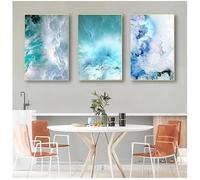 SOBMQ Póster-Cuadros y Láminas Abstractas para Pared Cuadro Moderno de Mármol Azul Con Olas Lienzo Decorativo Nórdico para Sala de Estar y Dormitorio-50 * 70cm-3PCS (Sin marco)