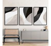 SOBMQ Pósteres de Arte Mural Abstracto Geométrico Moderno en Negro Lienzos Impresos Cuadros para la Decoración de Interiores de Sala de Estar Hogar Cocina y Oficina-40 * 50cm*3PCS (sin marco)
