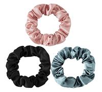 SOBONNY Coleteros para el cabello de seda de morera, 3 unidades, 100 % seda, no dañan la prevención del encrespamiento, coletero para dormir y dormir, accesorios para el cabello para mujeres (negro