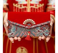 Sobre bordado Best Wishes Brocado rojo, exquisito Hongbao de gran capacidad, para boda, cumpleaños (estilo 3)