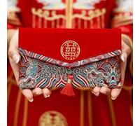 Sobre bordado Best Wishes Brocado rojo, exquisito Hongbao de gran capacidad, para boda, cumpleaños (estilo 1)