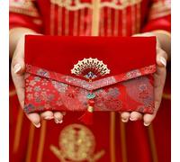 Sobre bordado Best Wishes Brocado rojo, exquisito Hongbao de gran capacidad, para boda, cumpleaños (estilo 4)