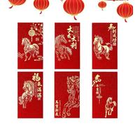 Sobre rojo chino - Bolsas de diseño de caballos de 6 uds,2026 Geométrico y Nubes de la Suerte Imprimir Papeles Bolsas Rojas | para Familias y Celebración de Cumpleaños Inauguración de la casa y