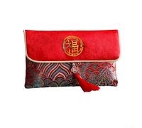 Sobre rojo de tela del Año Nuevo Lunar 2026 con bordado chino clásico y personaje central Fu que representa bendiciones y abundancia (B)