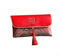 Sobre rojo de tela del Año Nuevo Lunar 2026 con bordado chino clásico y personaje central Fu que representa bendiciones y abundancia (C)