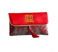 Sobre rojo de tela del Año Nuevo Lunar 2026 con bordado chino clásico y personaje central Fu que representa bendiciones y abundancia (A)