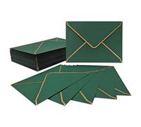 Sobres de invitación, 50 unidades, color verde, lujosos, 18,5 x 13,5 cm, en miniatura, 5 x 7 pulgadas, con solapa en V, borde dorado para bodas, invitaciones, fiestas, tarjetas de felicitación