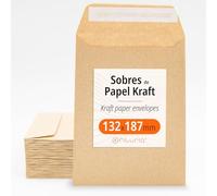 Sobres de Papel Kraft con Tira de Silicona para Invitaciones o Bolsitas de regalo de invitados en Bodas, Comuniones o Bautizos. Sobres para joyas o semillas - Ofituria (132x187mm, 100 sobres)