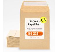 Sobres de Papel Kraft, Sobres para Documentos, Regalos, Invitaciones de Boda y Envíos, Bolsas de Papel Resistentes, Versátiles para Todas las Ocasiones, Tamaño C5 - Ofituria (162x229, 50 uds)