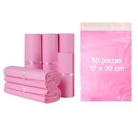Sobres de plastico de Envío Bolsa de correos con cierre Autoadhesivo, Rosa y Gris, 17x30 cm y 20x30 cm, Paquetes de 50 y 100 Unidades, Resistentes (Rosa, 50 piezas - 17x30 cm)
