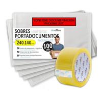Sobres Portadocumentos Adhesivos, 240x140mm, Packing List, Sobres Transparentes para Envíos, Facturas, Albaranes y Documentación, Resistente al Agua y Fuerte Adhesión - m-office (100 uds. + Cinta)