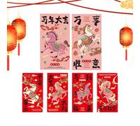 Sobres Rojos Chinos | 6 Piezas De Papel Patrón De Caballo | Sobres Rojos Del Año Del Caballo,Para la Riqueza, Año Nuevo Chino, Bodas, Regalos para, Amigos y