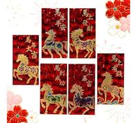 Sobres Rojos de Año Nuevo,6 Piezas 3D En Relieve Brillante Coleccionables Tradicionales del Año Lunar,Sobres Rojos de Nuevo - Para Regalos De Chino Para Familia Amigos Y