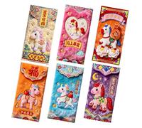 Sobres rojos de Año Nuevo chino, paquetes de dinero Hong Bao, bolsillo chino auspicioso, diseño en relieve 3D, 16,8 x 8,8 cm, 6 unidades