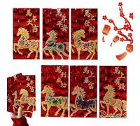 Sobres Rojos del Año Nuevo Lunar, 6 Piezas con Brillo y en Relieve 3D para Decoración 2026, Sobres Rojos del Año Nuevo Chino, para Niños, Hombres, Mujeres, Jóvenes, Familia y Amigos