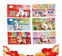 Sobres Rojos del Caballo para el Año Nuevo Chino | 6 Piezas De Decoraciones Auspiciosas Para El Festival De,Dinero De La Suerte Hong Bao Y Sobre Rojo,Para Niños Niñas Adolescentes Y Jóvenes De Ambos