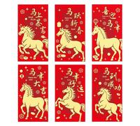 Sobres Rojos | Juego de 6 sobres de papel para monedas - 2026 Símbolo de caballo sobre plata - Para niños niñas adultos amigos cumpleaños eventos de casa