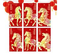 Sobres rojos para dinero,2026 Año Nuevo chino 6 piezas,Sobres de dinero para el año del caballo según el calendario lunar | Para de cumpleaños celebración niños adultos adolescentes